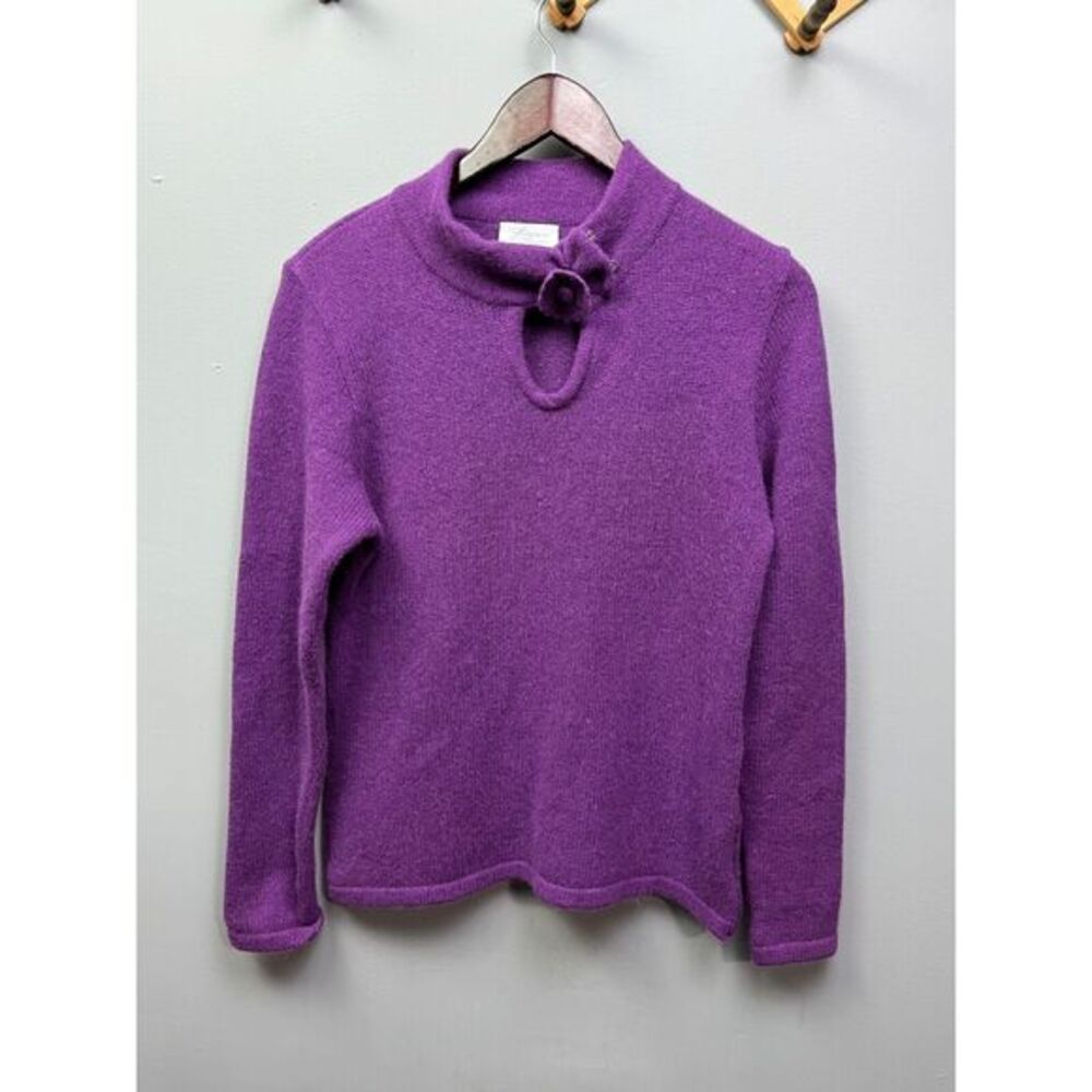 Loren's Punto Fino Sweater Womens Medium Purple Merino Wool Angora mock neck